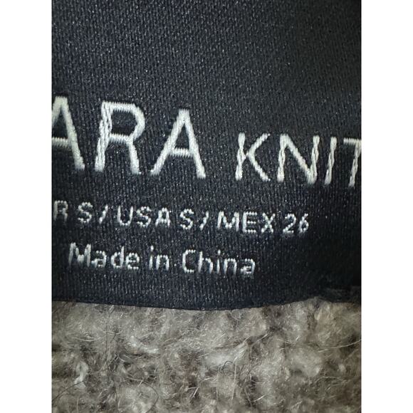 ZARA KNIT Small Fur Collar Long Cardigan Sweater Coat Taupe Pockets #5648 - Picture 10 of 11